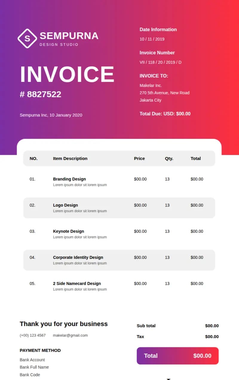 Premium Template 5 invoice template preview